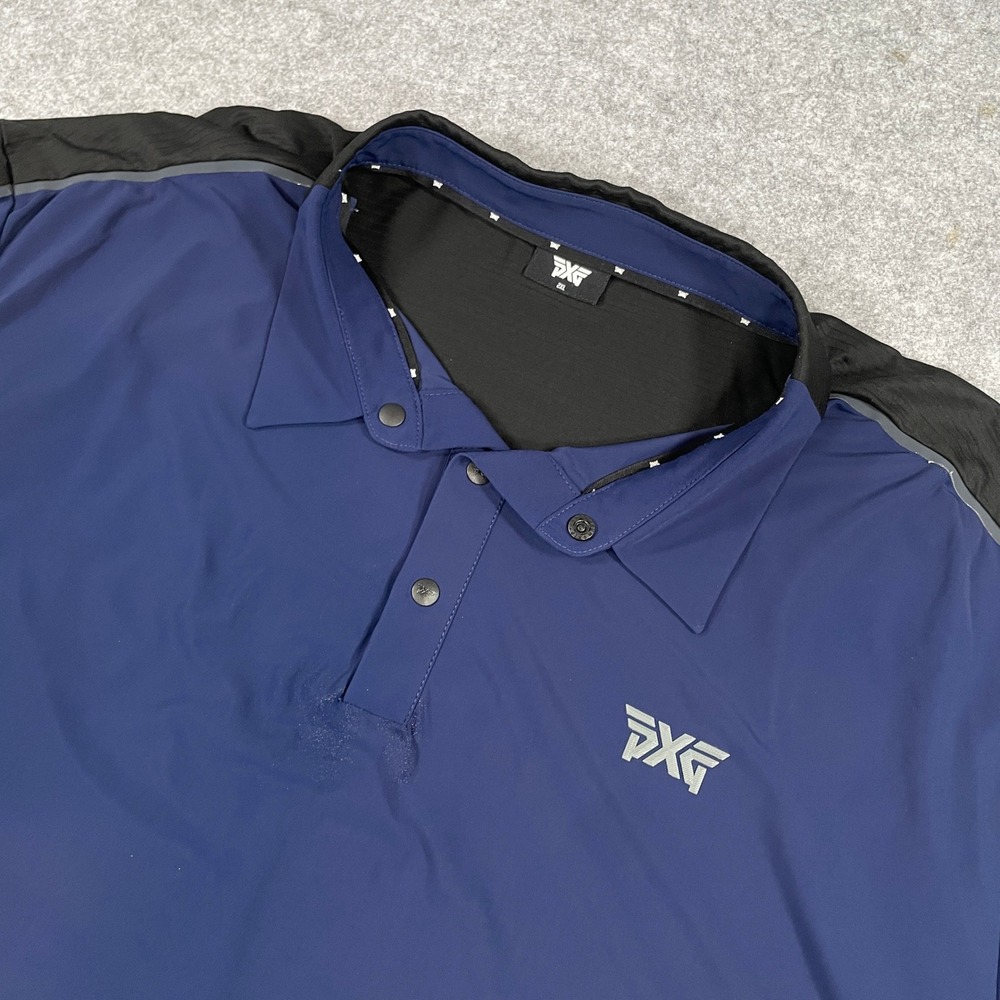 Pxg Mens Polo Shirt XXL Navy Performance fabric Stretch Short Sleeve Golf Two